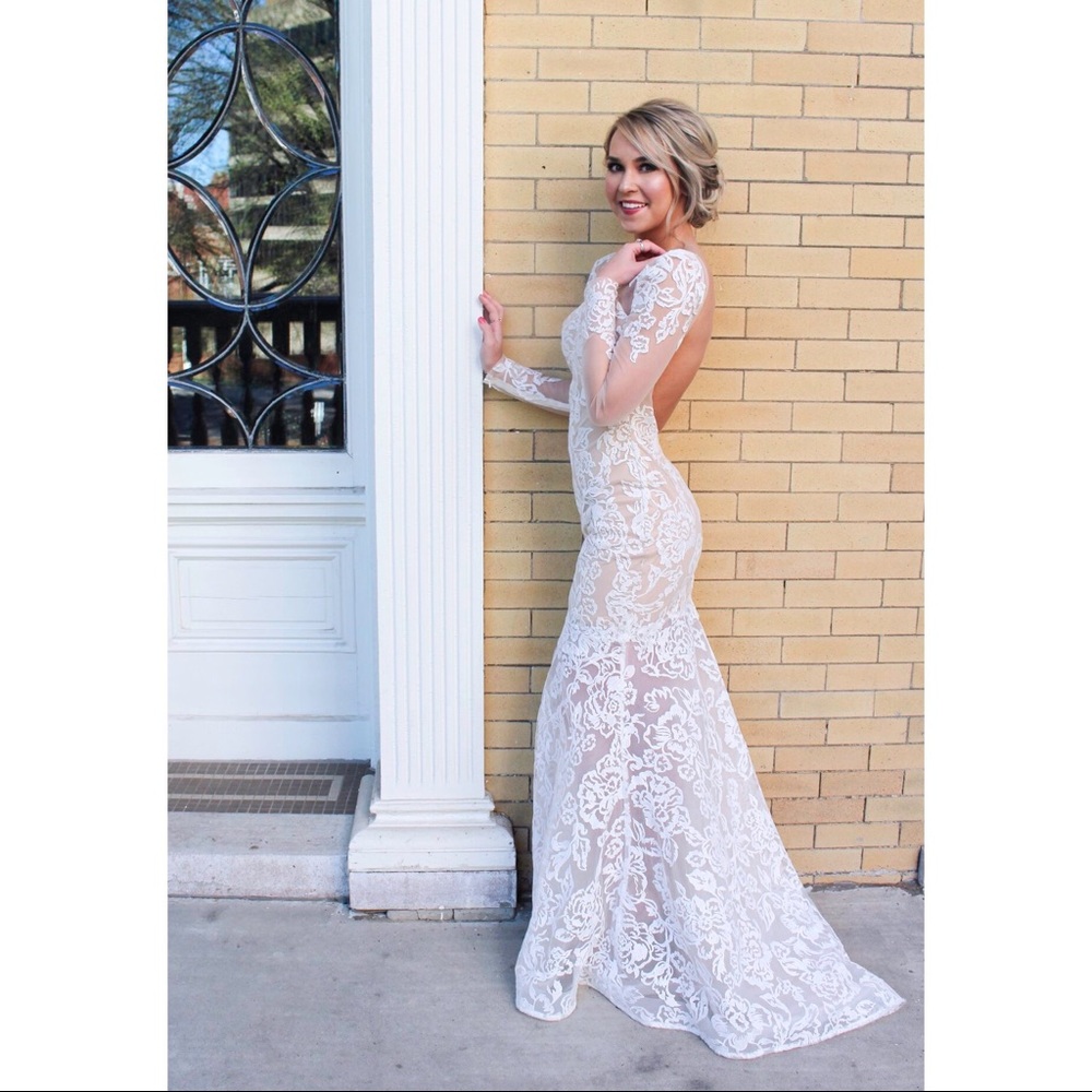 Zoey Grey White Lace Illusion Prom/Evening Dress